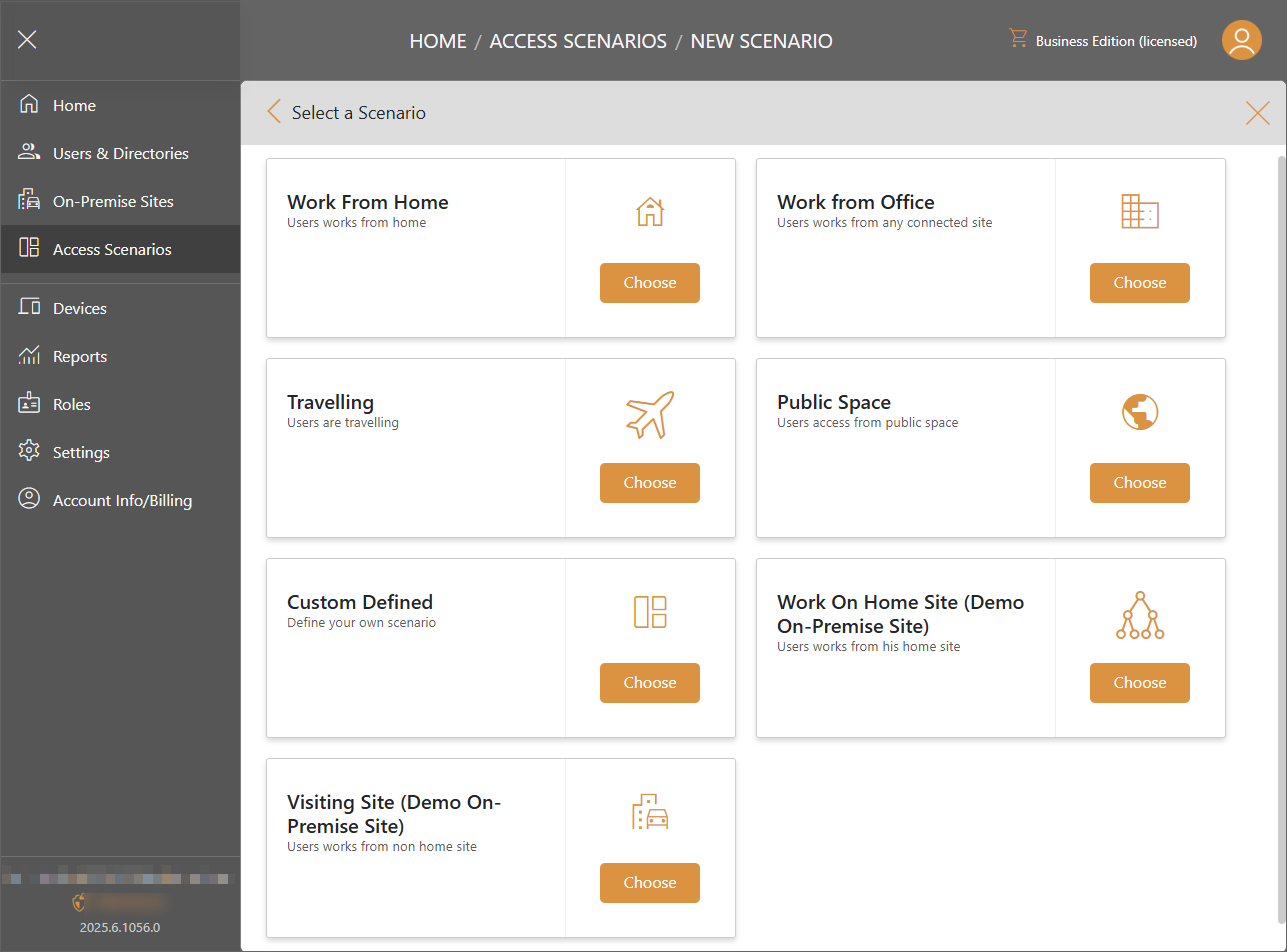 Access scenarios by work location