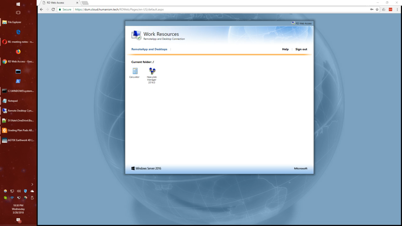 RemoteApp portal streaming HeavyJob and CAD applications