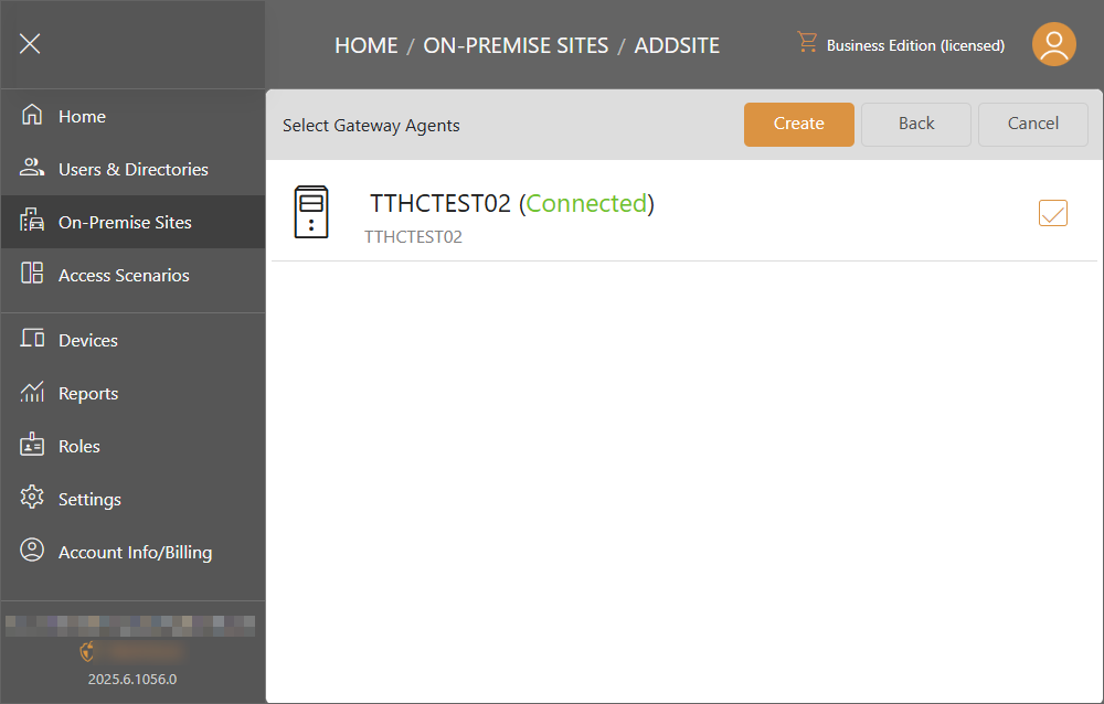 On-premise site gateways connected